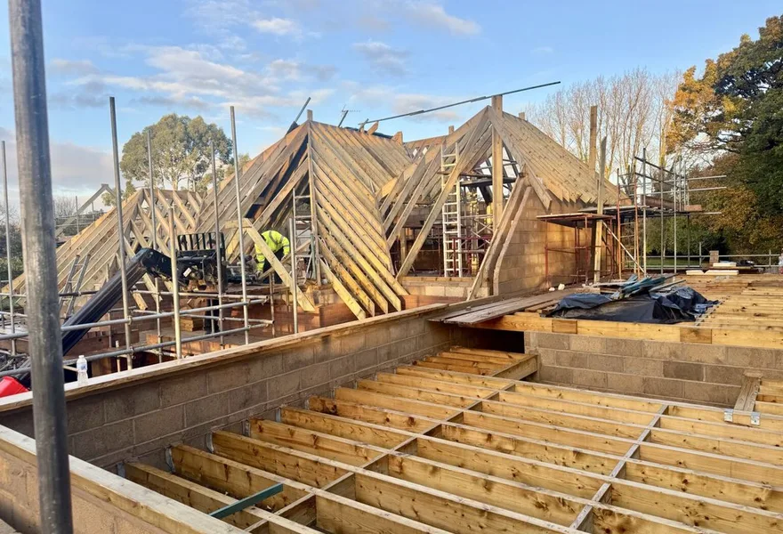 Ground-level photo of a building project under construction by HK Builders Ltd in Solihull and the West Midlands