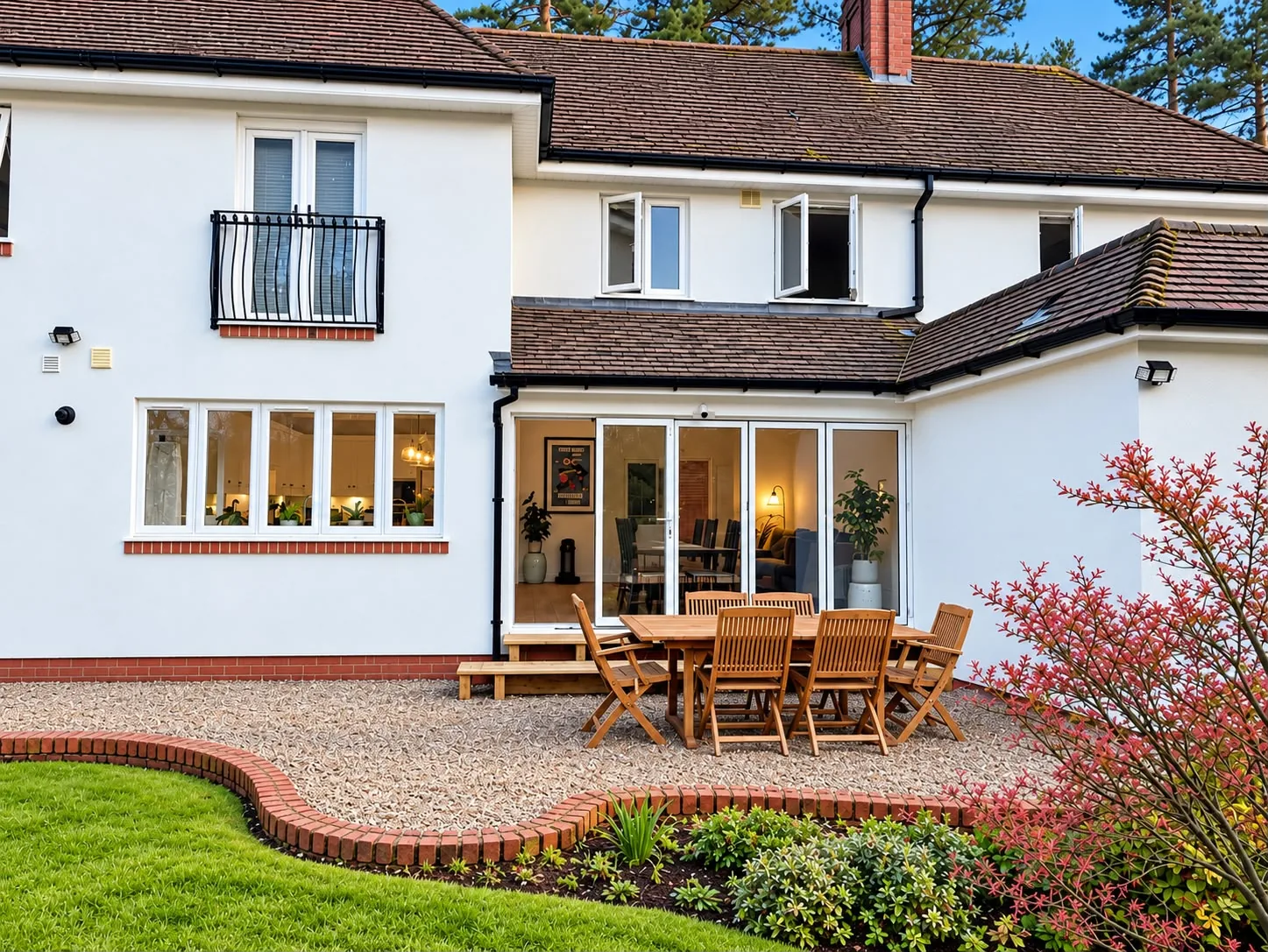 Close up of a rear extension with sliding patio doors and a patio