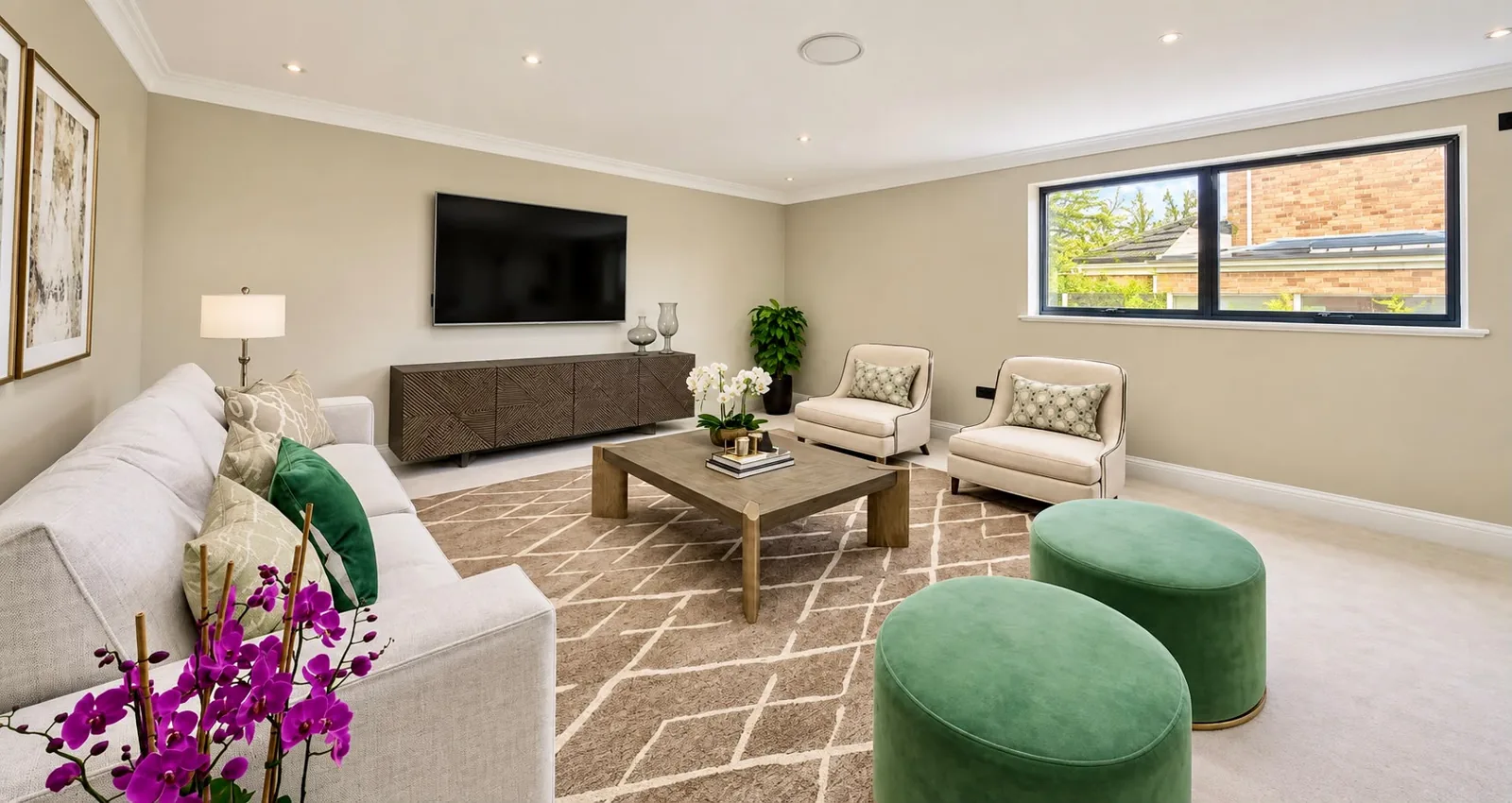 Living room interior with sofas and a television