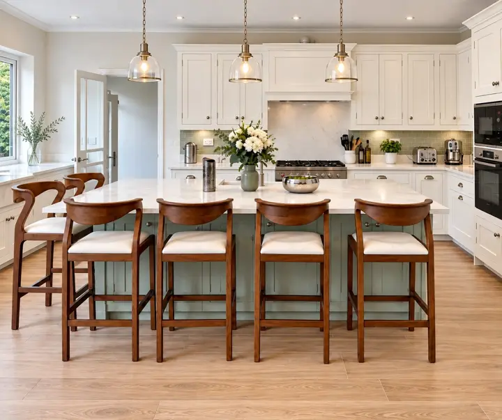 Renovated kitchen with a central island and bar stools