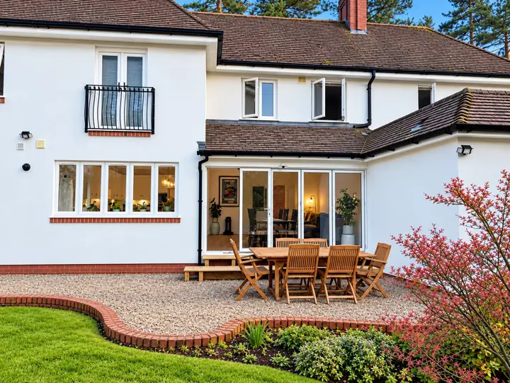 Rear extension with patio doors and a seating area